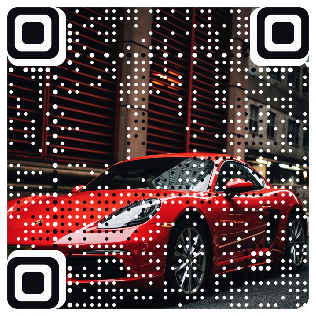 A red coupe that is also a working QR code